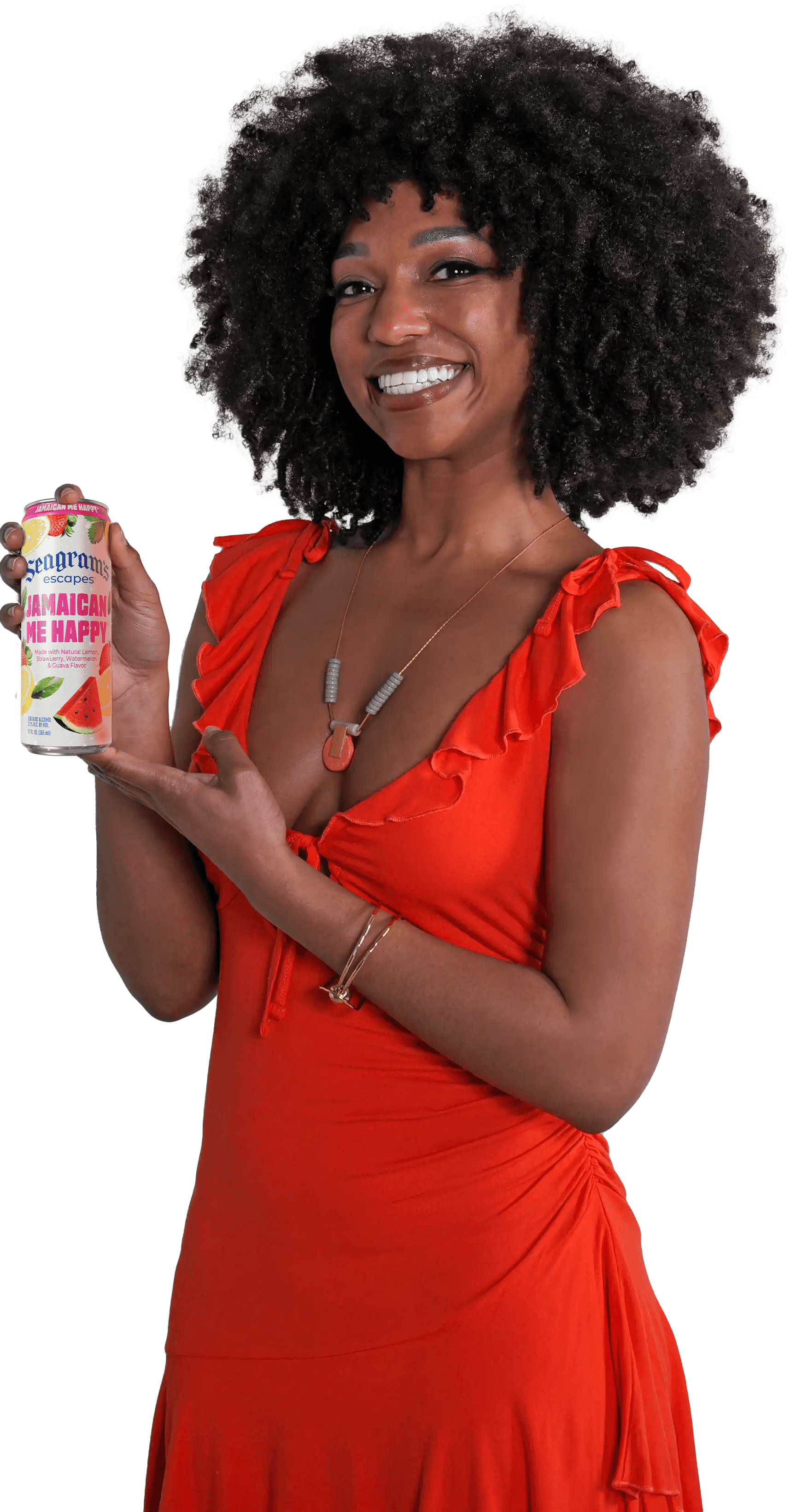 A woman holding a can of Seagram's Escapes Refreshers